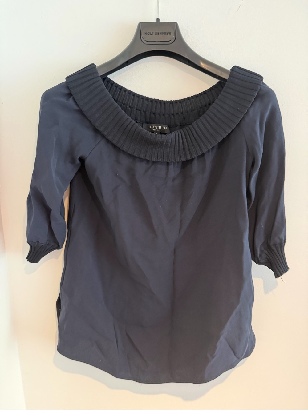 Lafayette 148 New York Navy Pleated Scoop-Neck Tunic Top